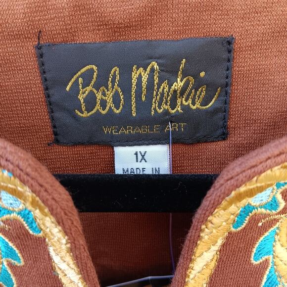Bob Mackie Brown Embroidered Tunic Top Size 1X NWT Boho - Picture 4 of 5